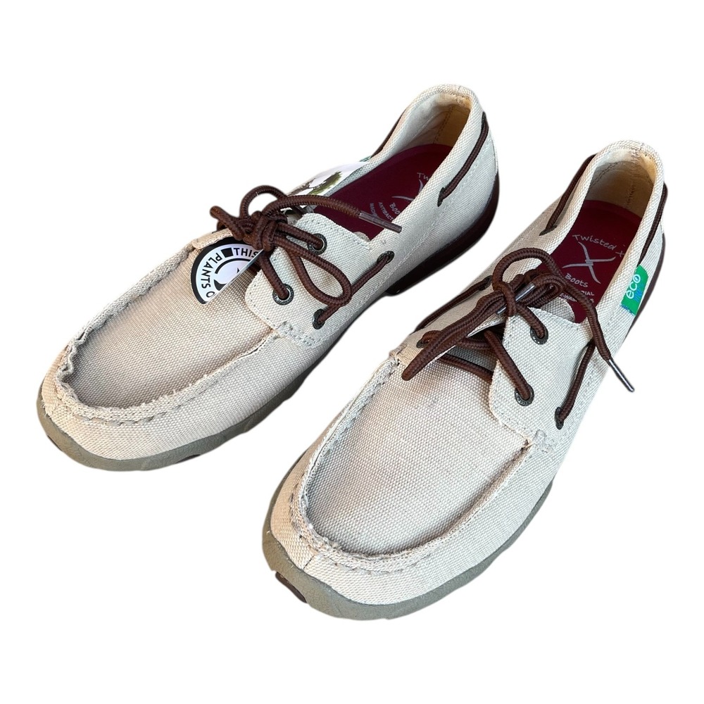 Eco Twisted X Driving Moccasin Boat Shoes Women's Size 9.5 Beige‎ Canvas NEW